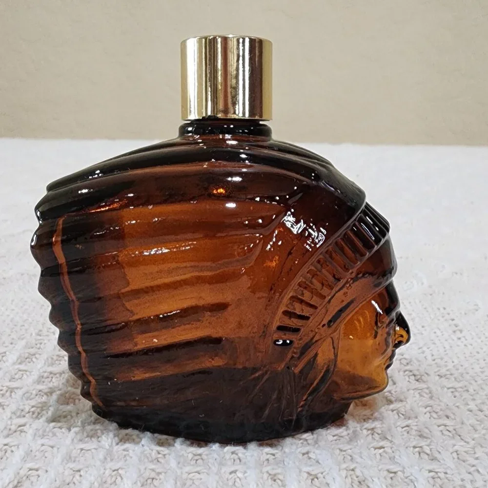 Vintage Avon American INDIAN HEADDRESS Spicy Scent Brown Glass Bottle EMPTY